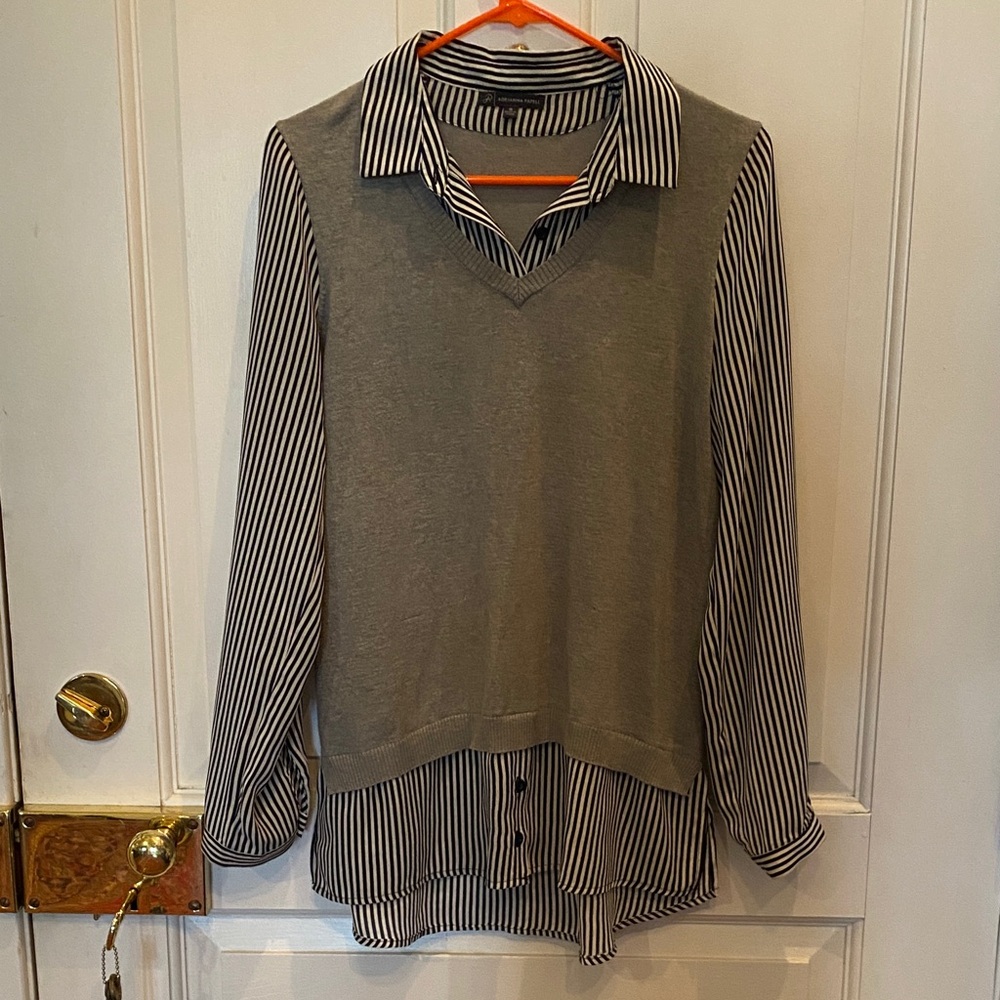 Adrianna Papell Black and White Striped Blouse